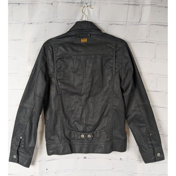 G STAR RAW Black Waxed Denim Jacket Biker Alt - Picture 2 of 15